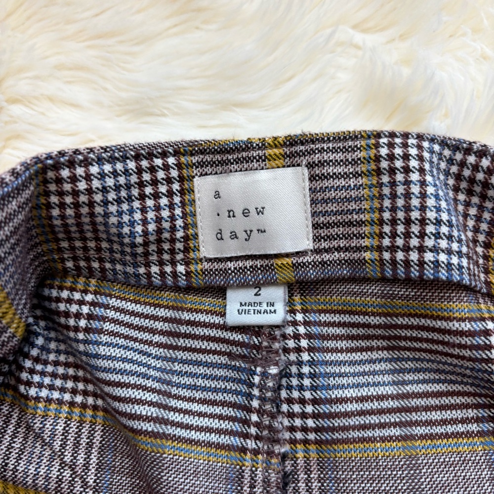A New Day Yellow & Brown Plaid High Rise Belted Wide Leg Trouser Pants Womens 2 - Picture 5 of 7